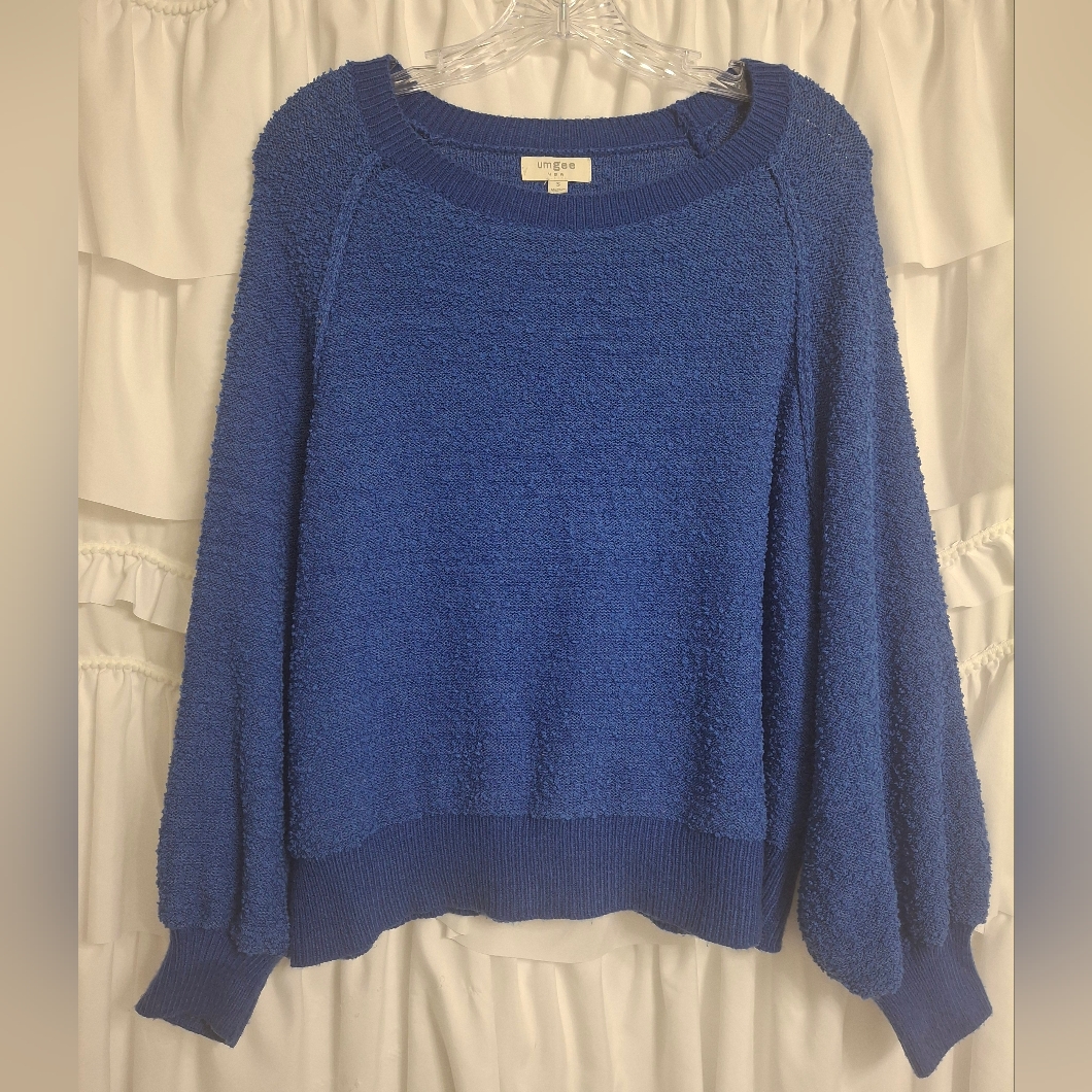 Umgee Women's Royal Blue Textured Crew Neck Sweater